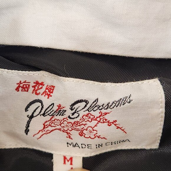 Vintage Plum Blossom Asian Chinese Jacket Black Mens Size Medium - Picture 6 of 12
